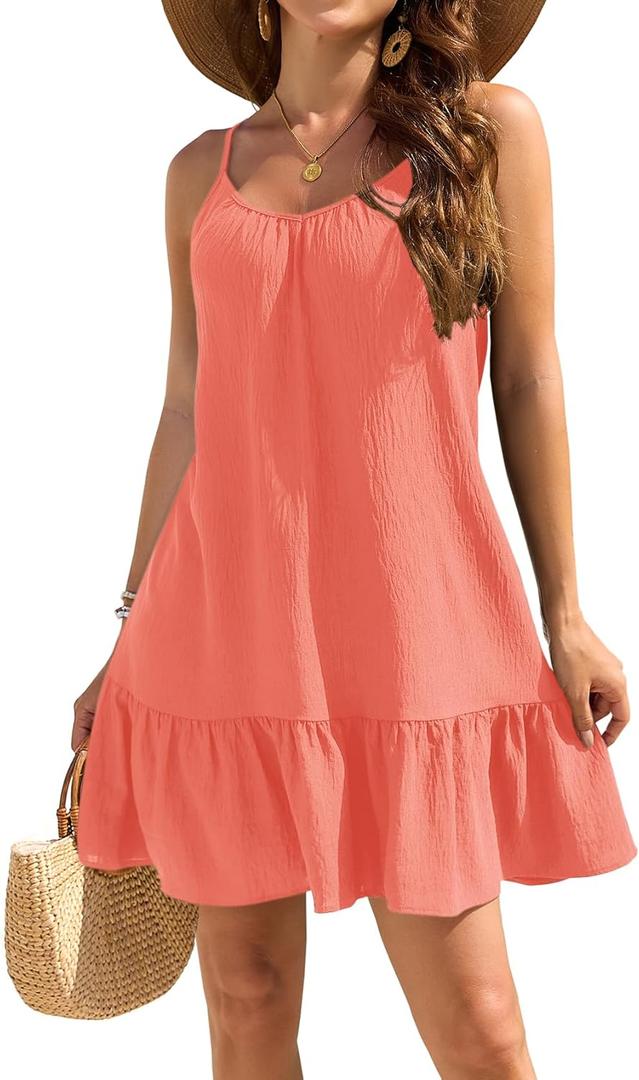 Halife Swimsuit Coverup for Women 2026 Vacation Beach Cover Ups Spaghetti Straps Bathing Suit Cover Up Sundress (Small, Coral)