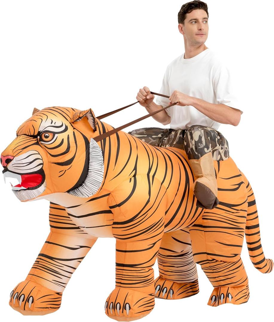 One Casa Inflatable Costume Adult,Blow Up Tiger Suit,Ride On Halloween Costumes for Men Women