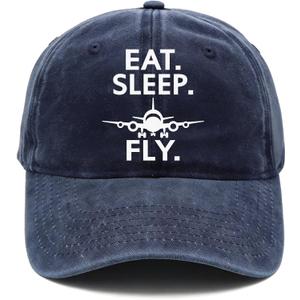 Pilot Gifts for Men, Aviation Gift for Aviator Attendant Aeronautics Aeronautical Student- Vintage Washed Hat for Birthday Christmas Graduation - Eat Sleep Fly - Adjustable Baseball Cap
