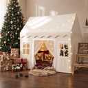 Tiny Land Play Tent with Padded Mat & LED Lights, Kids Tent, Playhouse for Kids, Indoor Bed Tent for Toddler, Toys for 3,4,5,6-Year-Old Girls, Neutral Color Play Room Furniture