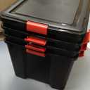 IRIS USA WeatherPro 74 Qt Storage Bins with Lids, 4 Pack, BPA-Free Plastic Gasket Box with Tight Latch and Seal, Stackable Nestable Tote Tub - Black/Red