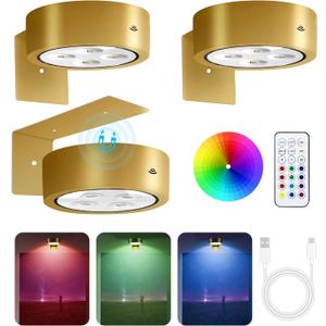 3-Pack Picture Lights for Wall, 13 RGB Color Changing Led Art Display Light with Rechargeable Battery Operated, Magnetic Painting Light with Remote Control, Wireless Home Wall Decorative Lighting