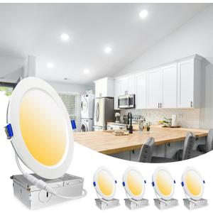 4 Pack LED Recessed Lighting 6 Inch,1800LM 16W=200W, 3000K Ultra-Thin Can Lights with Junction Box, Retrofit Dimmable Recessed Lights, Canless Wafer Downlight - ETL & Energy Star Certified