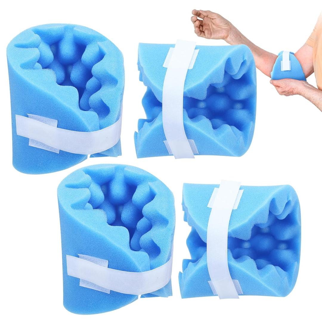 Threlaco 4 Pcs Elbow Protectors for Elderly Blue Elbow Pads Adjustable Decubitus Care for Women Men Relieve Pressure Sores, One Size Fits All