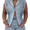 Quzzion Womens Summer Jean Romper Vintage Sleeveless Tops Lapel Button Sexy Denim Short One Piece Jumpsuit Large