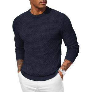 COOFANDY Men Dress Crewneck Sweater Pullover Knit Long Sleeve Casual Slim Fit Sweater (Small, Navy Blue)