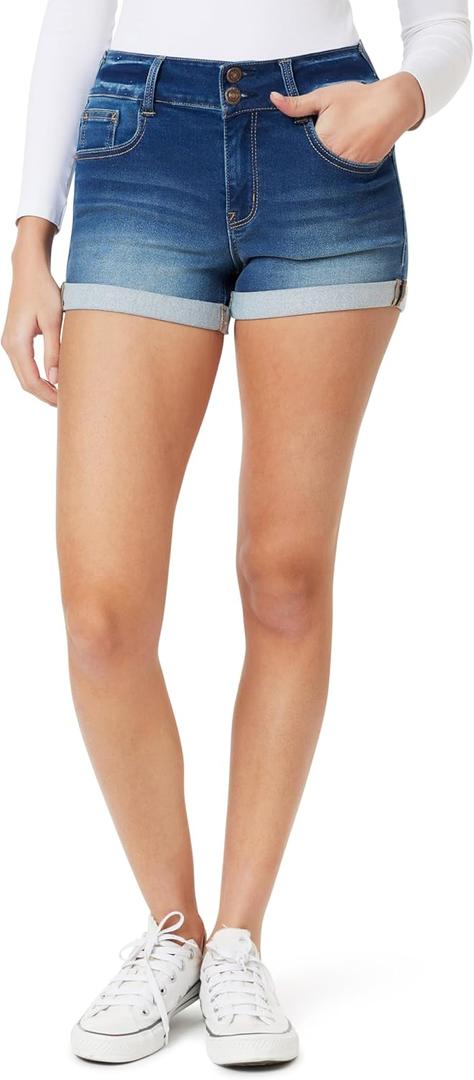 WallFlower Women's Ultra Denim Shorts Mid-Rise Insta Soft Juniors (Standard and Plus), Sizes 0-24 (5, Juliette)
