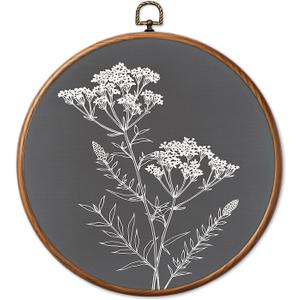 Chicimln Dark Gray Flower Round Wall Art Framed Canvas Prints, Neutral Rustic White Floral Botanical Circle Wall Hanging Decor for Bedroom Living Room Home Office 10x10 Inch