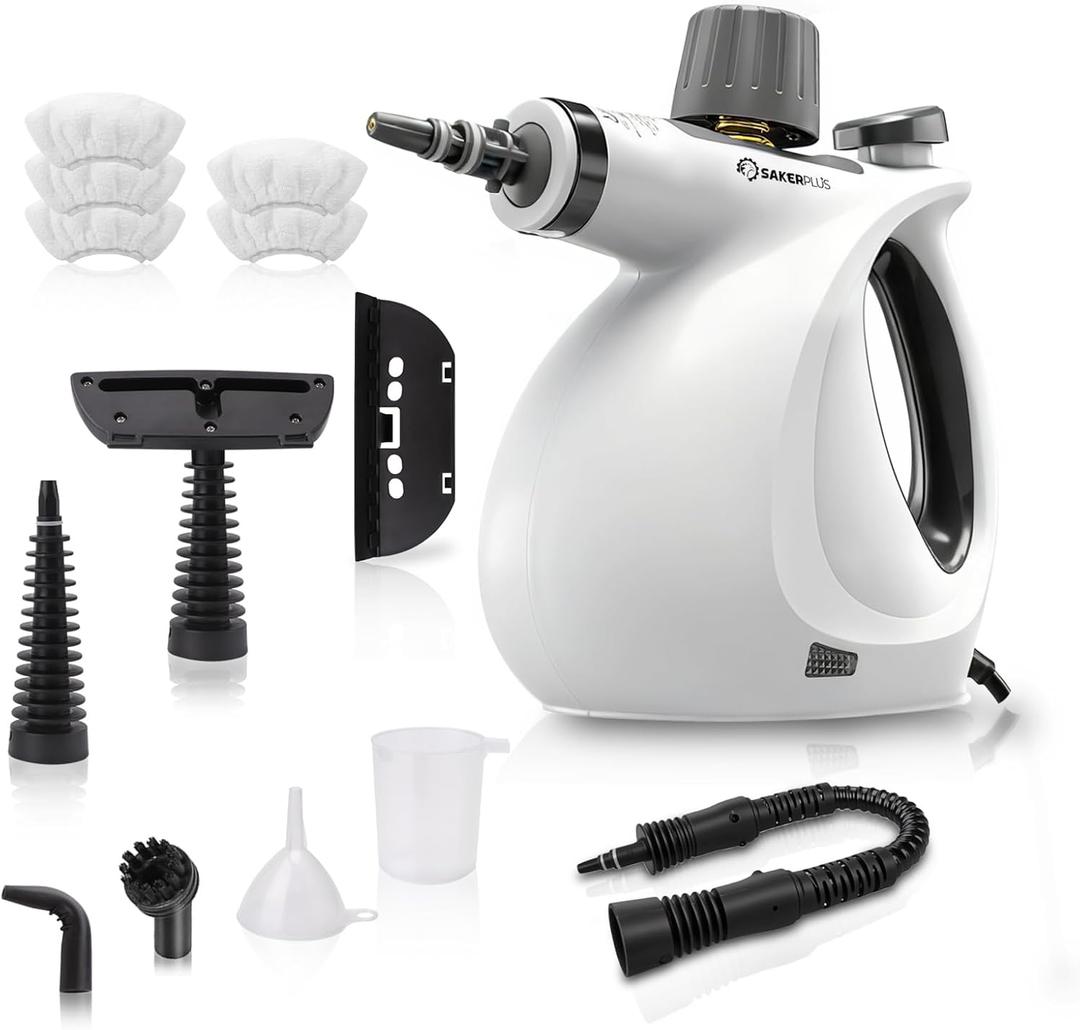 Steam Disinfection Cleaner, Handheld Pressurized Natural Steam Cleaner with 9 PCS Accessories, Portable Multi-Surface Steamer for Cleaning Home Kitchen Floor, Upholstery, Tile Grout & Car (1 Set of Steam Cleaner + 4 Fiber Cloths)