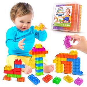 LESONG Sensory Soft Building Blocks for Toddlers：36 Pcs Jelly Squishy Stacking Blocks for Toddlers 1-3, Sensory Toys for Kids with Autism, Travel Baby Learning Toys Birthday Gifts Girls Boys