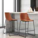 Yapamar Armless Industrial Faux Leather Barstools with Metal Legs and Footrest, Dining Chairs for Home Office Kitchen Island,2 PackBrown,40" (30 inch)