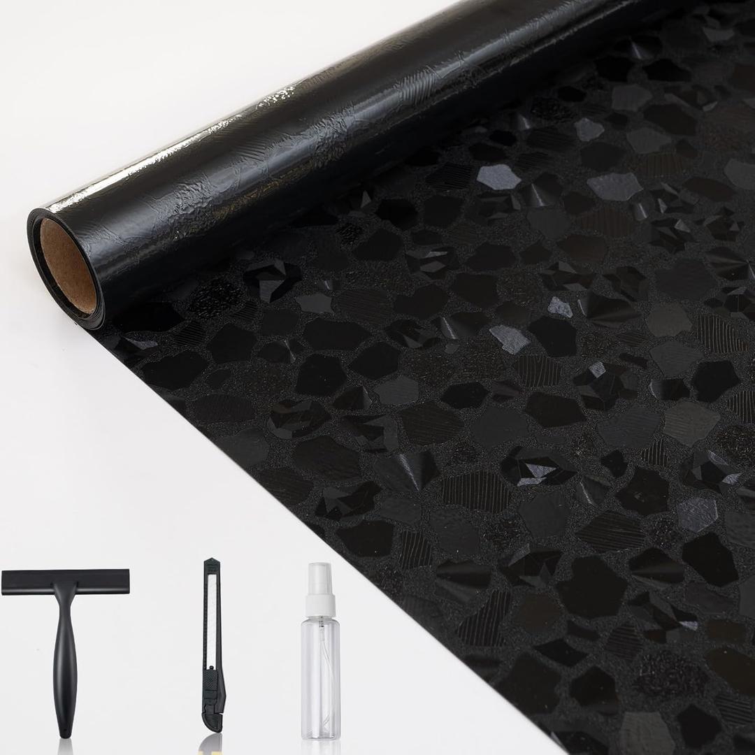 DKTIE Black Opaque Blackout Window Film with Installation Tools, Sun Blocking Window Privacy Cover for Glass (Scree, 17.7" x 118.1")