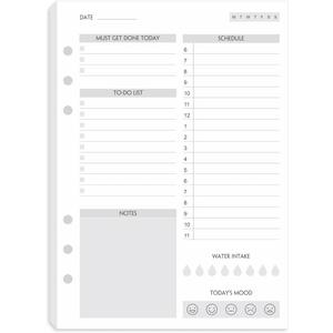 A5 To Do List Refill Paper 100 Sheets, Undated Daily Schedule, Day Priorities, Notes and Water Tracker, 6-Hole Punches, 5.82"x8.26"