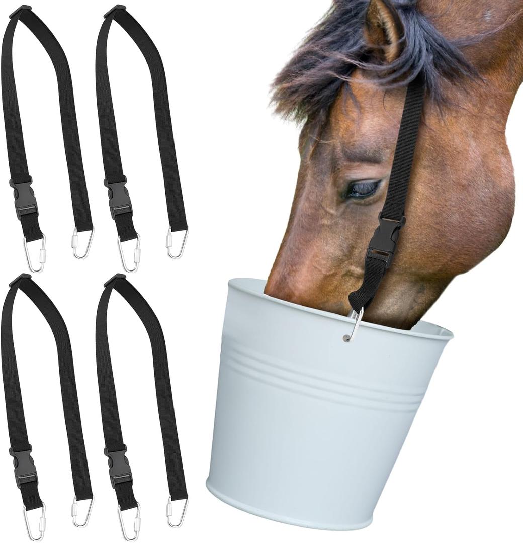 4 Pack Adjustable Horse Feeder Bucket Straps Nylon Harness with Dual Hooks Quick Release Buckle Derby Racing Ready Individual Feeding to Prevent Biting Reduce Waste Horse Stable Supplies