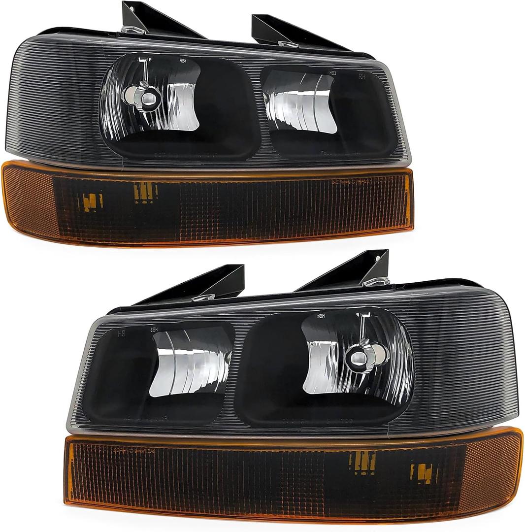 Headlight Assembly for 2003-2023 Chevy Express 1500 2500 3500 GMC Savana 1500 2500 3500 Black Housing Amber Reflector Direct Replacement Headlamp No Bulbs Included