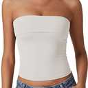 QINSEN Women's Tube Tops Strapless Bandeau Tops Double Lined Slim Fit Summer Going Out Tank Tops, L