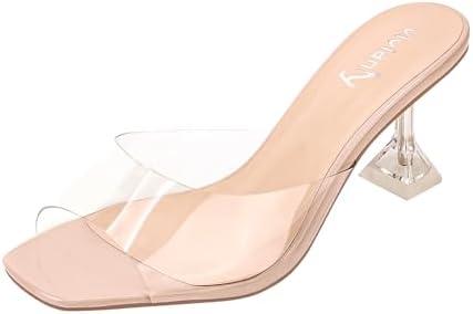 vivianly Womens Clear Heels Sandals Transparent Stiletto Heel Slippers Backless Peep Toe Slip on Heeled Mules , Size 8