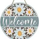 Deroro Welcome Spring Summer Daisy Flower Front Door Sign, Floral Farmhouse Wood Door Hanger Outdoor Outside Porch Decor, Rustic Seasonal Wooden Wreath Indoor Wall Hanging Decoration