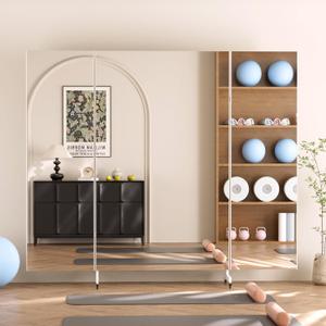 NanoMirror Non-Glass Ultra-Light Foldable Home Gym on Wheels, 87"x71" Extra Large Full Body Unbreakable Shatterproof Mirror, 360° Swivel for Yoga, Dance, Fitness Studio & Home Gym, White