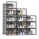 Shoe Storage, 12 Pack Shoe Organizer for Closet, Shoe Boxes Clear Plastic Stackable Shoe Containers with Lids for Size 10, Black
