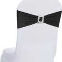 Joccun 60 PCS Spandex Chair Sashes Bows Stretch Chair Cover Band with Buckle Slider Universal Elastic Chair Ties for Wedding Banquet Party Event Decoration (Black)
