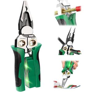 8 in 1 Wire Stripper with Voltage Tester, Wire Stripping Tool for Heavy Duty 12V-220V AC/DC Tester Hot/Neutral Wires, Multi-Functional Electrician Tool for HVAC, Car