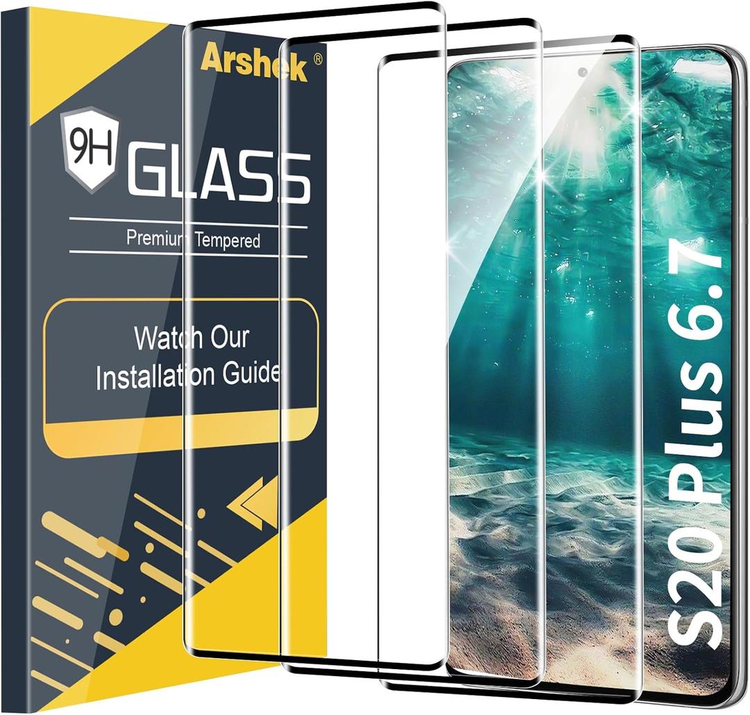 3 Pack Galaxy S20 Plus Screen Protector, 9H Tempered Glass, Ultrasonic Fingerprint Support, 3D Curved,HD Clear Scratch Resistant for Samsung S20 Plus Glass Screen Protector