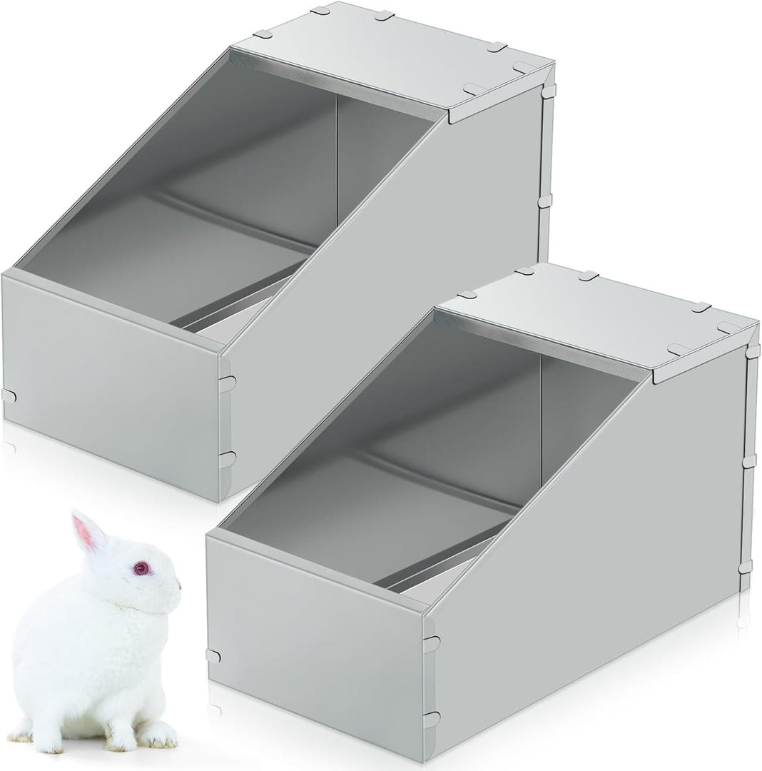 Maxcheck 2 Pcs Galvanized Metal Rabbit Nesting Box Bunny Small Animal Nest with Removable Acrylic Floor Durable Easy to Clean for Indoor Outdoor Use Rabbit Supplies (20 * 14 * 12 Inch)