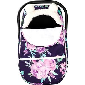 Winter Carseat Cover Girls, Purple Cozy & Warm Cover, Infant Car Seat Canopy, Ultra-Soft Breathable Protect Baby from Cold Wind, Zipped Removable Design