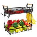 ANTOPY 2 Tier Fruit Basket with 2 Banana Hangers, Countertop Fruit Vegetable Basket Bowl for Kitchen Counter Metal Mesh Basket Fruits Stand Produce Holder Organizer for Onion Potato Bread Snack Veggie
