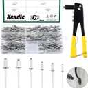 Keadic 226Pcs Heavy Duty Manual Riveter with 6 Sizes Aluminum Blind Rivets Assortment Kit, M2.4 M3.2 M4 M4.8 Silver Tone Pop Rivets and Hand Rivet Gun Tool for Furniture Automotive Metal Work
