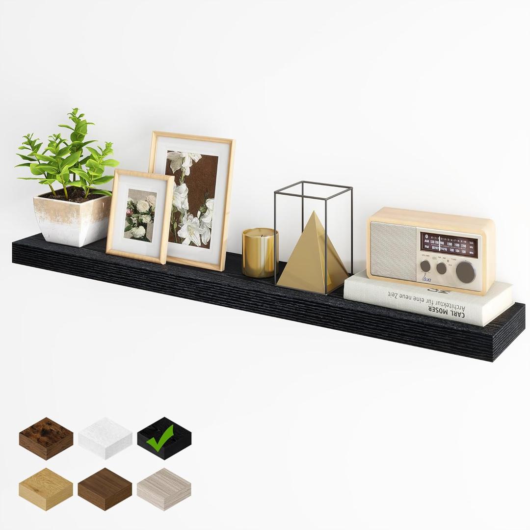Fun Memories Floating Shelves for Wall, 48Inch Long Floating Shelves Set of 1, Hanging Shelf with Invisible Brackets, Wood Shelves for Living Room, Bedroom, Kitchen, Black