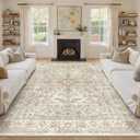 zesthome 9x12 Area Rugs-Washable Rug for Living Room, Non-Slip Backing Rugs, Stain Resistant Rug for Bedroom, Ultra-Thin Low Pile Rugs, Vintage Large Home Decor (Orange/Beige)