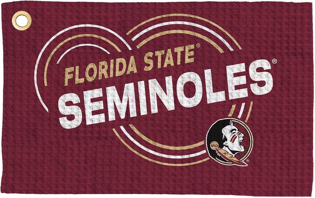 Northwest NCAA Florida State Seminoles Golf Towel, Official Licensed Microfiber Waffle Fabric, Absorbent 16x25 in Club Cleaning Accessory, Droplets Design