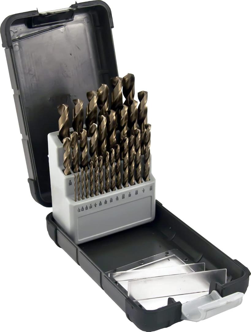 Mibro 248480 (29-Piece) Cobalt Steel Drill Bit Set with 135 Split-Point Tip for Drilling Through Stainless Steel, Ferrous Metal, Nonferrous Metal, Wood, and Plastic