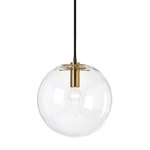 Spherical LED Clear Glass Hanging Light, Creative Single Pendant Light, Ceiling Light Base on E27 Gold Lamp Holder (25CM)