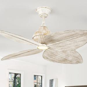 52" Ceiling Fan, Tropical Ceiling Fans with APP and Remote Control, Indoor Palm Leaf Ceiling Fans with Lights for Living Room Bedroom Patios, Dimmable(Rustic White Gold)