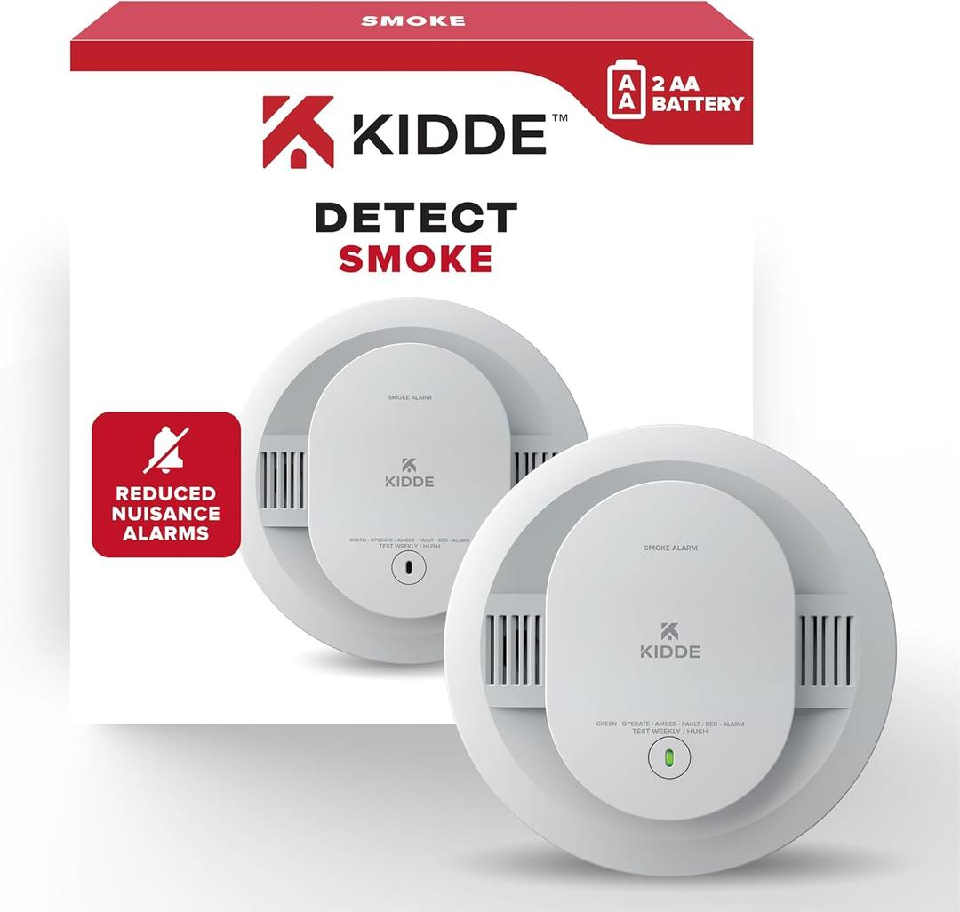 Kidde Smoke Detector, AA Battery Powered LED Status Lights, 85 dB Alarm, 5-inches, 20SDR, 1 Pack, EXP: 10 Years After Installation