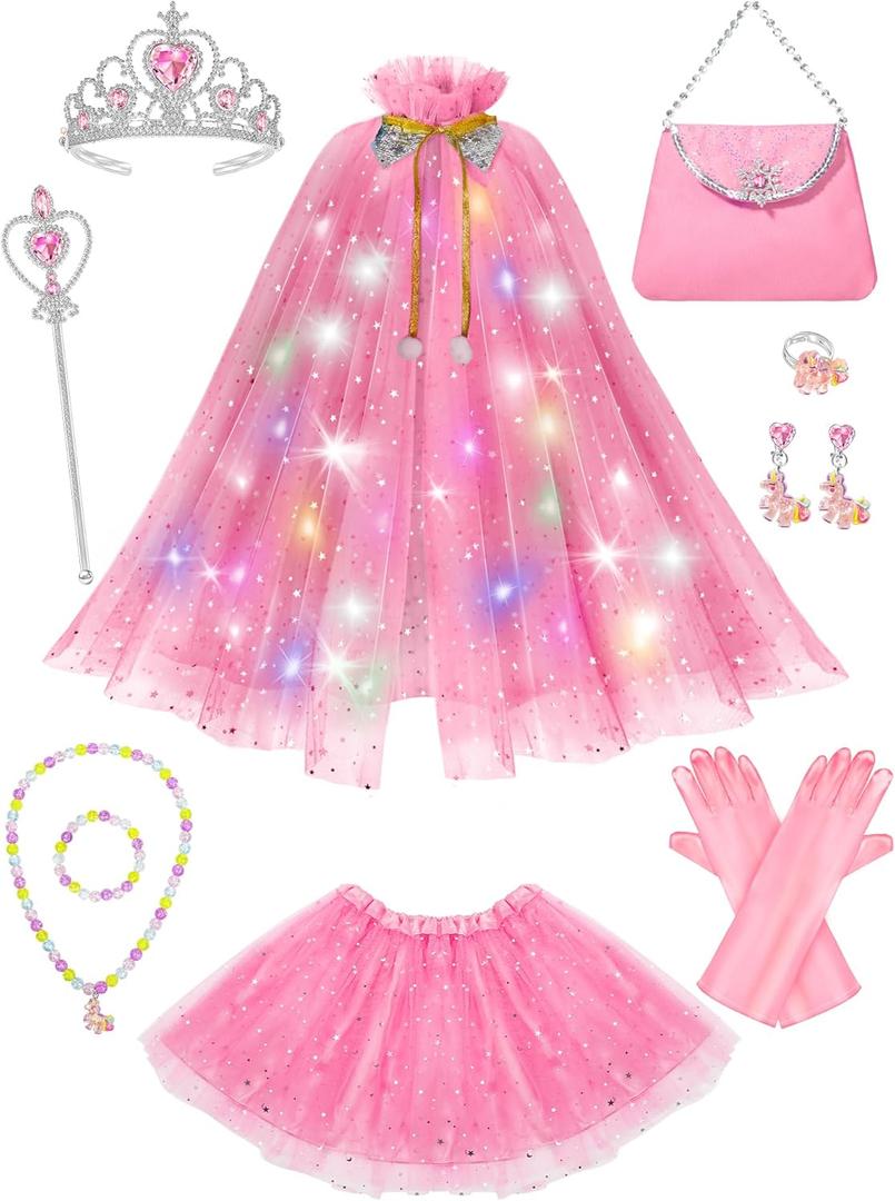 Light Up Princess Dress Up for Girls 3 4 5 6, Toddlers Dress Up Clothes, Princess Toy for Kids Birthday Gift (Royal Pink)