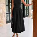 BTFBM Women's 2025 Summer Casual Sleeveless Midi Dress Patchwork Knit Tank Bubble Long Flowy Beach Maxi Sundress Pockets (Black, S)