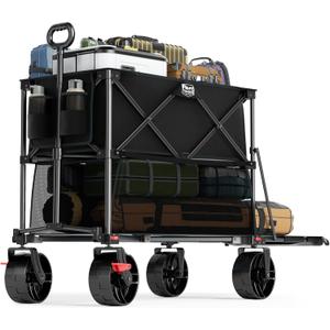 TIMBER RIDGE 400L Large Capacity Folding Double Decker Wagon with Brakes, 54" Extra Long Extender Wagon Cart, 450lbs Heavy Duty Collapsible Cart, All-Terrain Big Wheels for Camping, Sports, Shopping