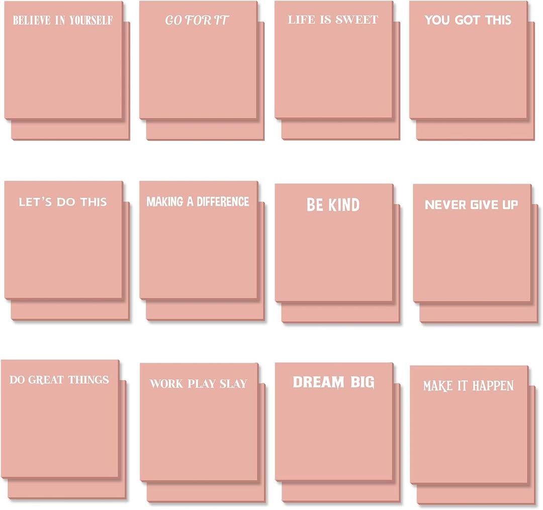 Yinder 24 Pcs Inspirational Sticky Notes Cute Motivational Sticky Notes Pad Back to School Employee Appreciation Gifts Bulk for Teacher Coworker Office Supplies 3 x 3'' (Inspire,Pink)