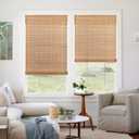LazBlinds No Tools No Drill Cordless Bamboo Roman Shades, Light Filtering Window Treatment, Roll Up Bamboo Blinds for Windows 23'' W x 48'' H, Ceylon Light Russet