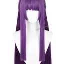 Half and Half Fer-n Cosplay Wig 29'' Long Straight Anime Purple Wigs with Bangs Dark Purple Wig for Women Halloween Costume Party