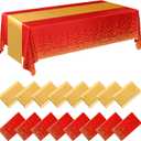 Tudomro 16 Pcs Red and Gold Disposable Plastic Tablecloths and Satin Table Runner Set 54x108 Inch Tablecloth 12x108 Inch Table Runners for New Year Wedding Birthday Baby Shower Graduation