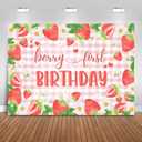 Strawberry Daisy 1st Birthday Backdrop 7x5ft Pink Plaid Berry First Birthday Party Decorations Background for Girl Watercolor Strawberry Banner Photo Booth Props
