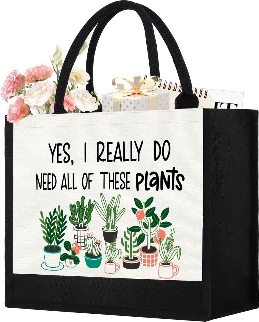 Canvas Tote Bag for Women, Cute Plant Lover Gifts for Women Gardener, Plant Lady Gifts Aesthetic Tote Bag, Gardening Present for Planting Lover Birthday Graduation Christmas Reusable Bag