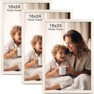 16x24 Picture Frame Set of 3, Distressed White Wood Grain 16x24 Frames for Horizontal and Vertical Wall Mounting (3 pack,White)