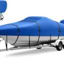 Boat Cover 17-19 ft, Upgraded 1800D Boat Cover, 6000Pa Waterproof Heavy Duty Boat Covers with Motor Cover Fits BassBoat, V-Hull Tri-Hull Boat, Runabout Bowrider, 17' 18' 19', Blue