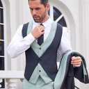 Wangyue Men's Tuxedo Suit 3 Piece Suits for Men Wedding Slim Fit Prom Tuxedo for Men Dinner Party Blazer Vest Pants Set (Dark Green)